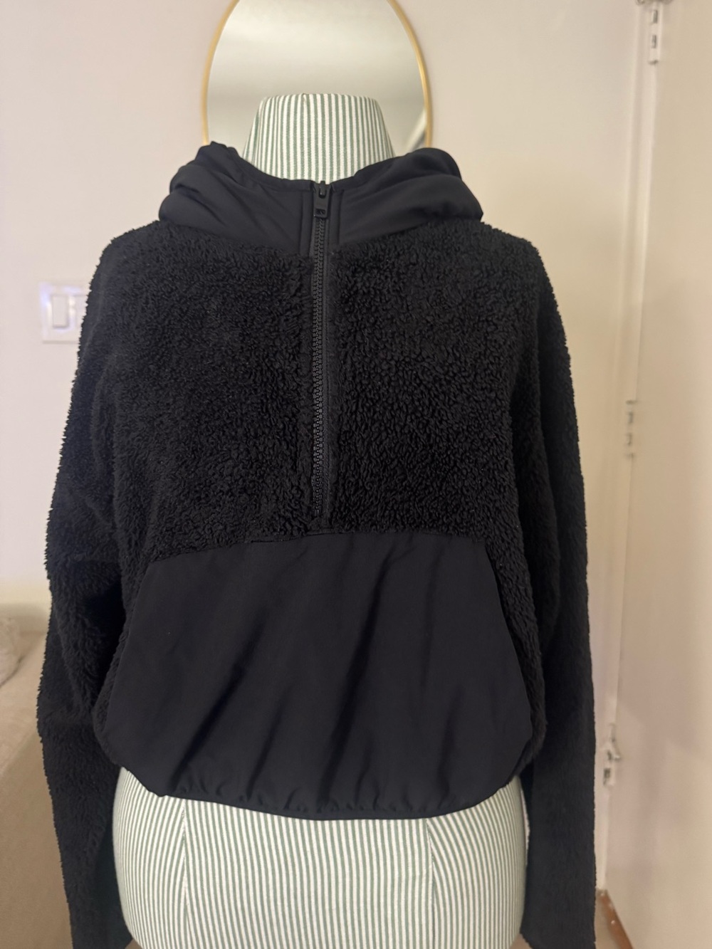 Tna by Aritzia Black Sherpa Fleece Half Zip Hoodie XS